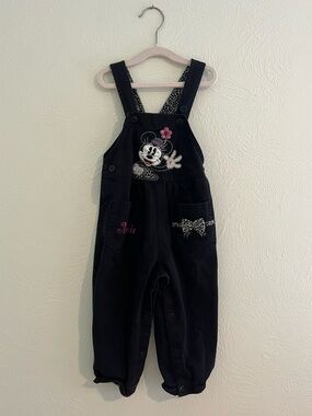 Vintage Disney Mickey Minnie Overalls Black Embroidered Snap Cotton Size 18M